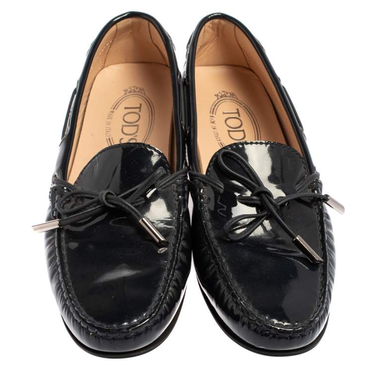 Pre Owned Tod's Blue Patent Leather City Gommino Driving Loafers Size 36.5