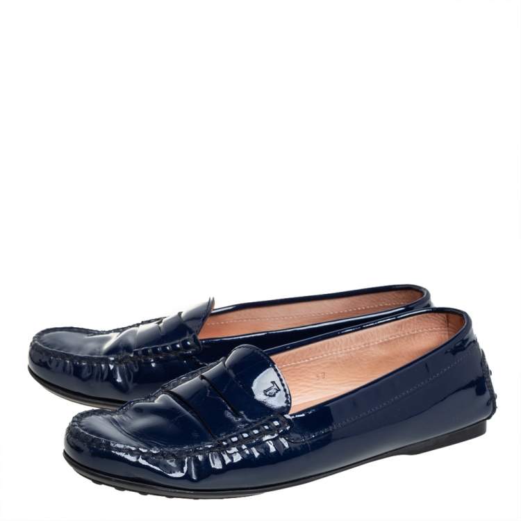 Pre Owned Tod's Blue Patent Leather Penny Loafers Size 39