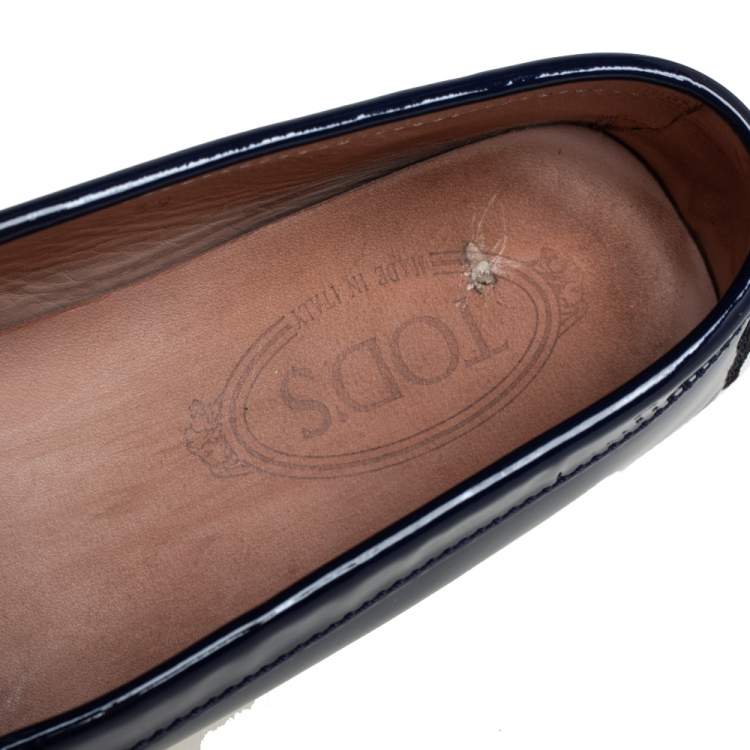 Pre Owned Tod's Blue Patent Leather Penny Loafers Size 39