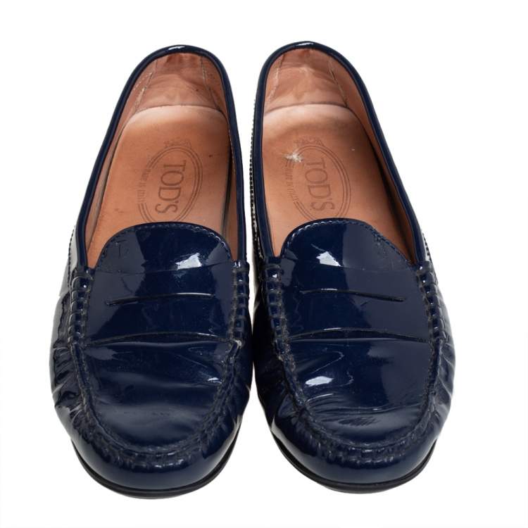 Pre Owned Tod's Blue Patent Leather Penny Loafers Size 39