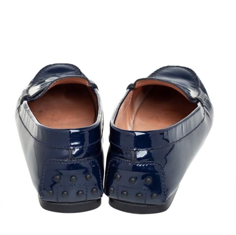 Pre Owned Tod's Blue Patent Leather Penny Loafers Size 39