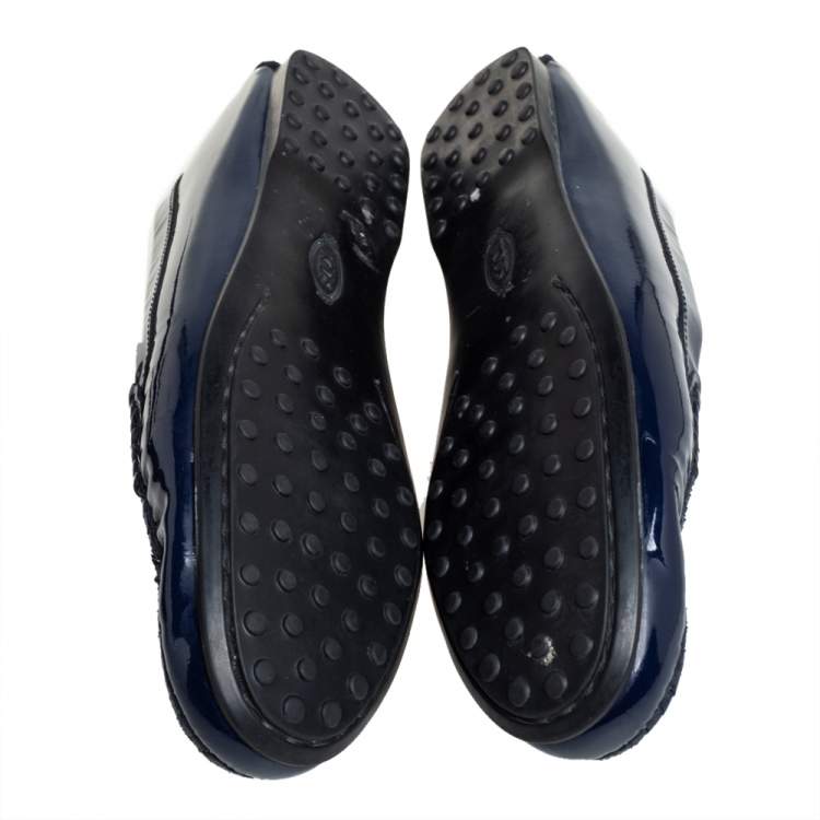 Pre Owned Tod's Blue Patent Leather Penny Loafers Size 39