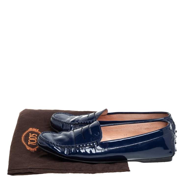 Pre Owned Tod's Blue Patent Leather Penny Loafers Size 39