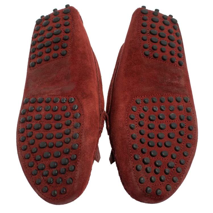 Pre Owned Tod's Burgundy Suede Tassel Slip On Loafers Size 35.5