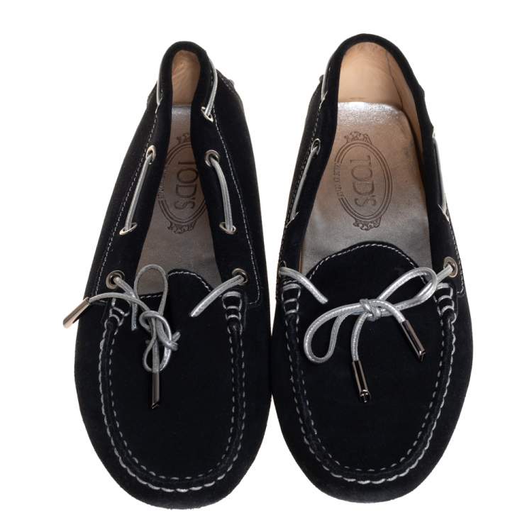 Pre Owned Tod's Black Suede Bow Slip On Loafers Size 39.5