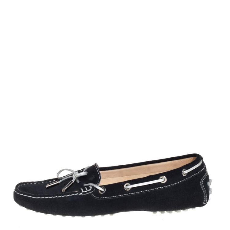 Pre Owned Tod's Black Suede Bow Slip On Loafers Size 39.5