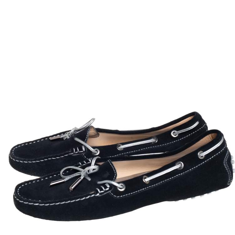 Pre Owned Tod's Black Suede Bow Slip On Loafers Size 39.5