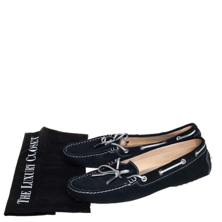 Pre Owned Tod's Black Suede Bow Slip On Loafers Size 39.5