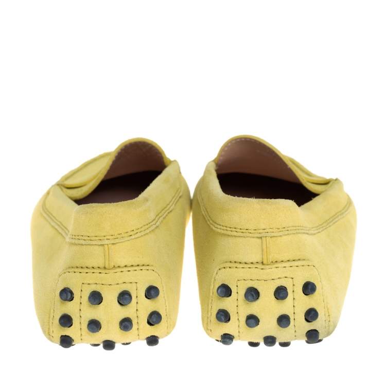 Pre Owned Tod's Neon Yellow Suede Penny Loafers Size 38