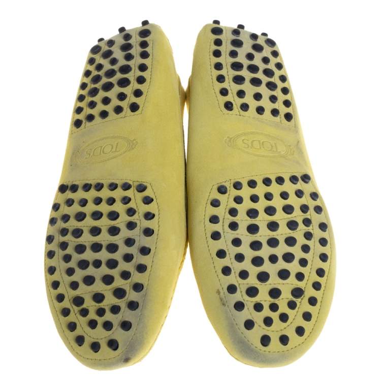 Pre Owned Tod's Neon Yellow Suede Penny Loafers Size 38