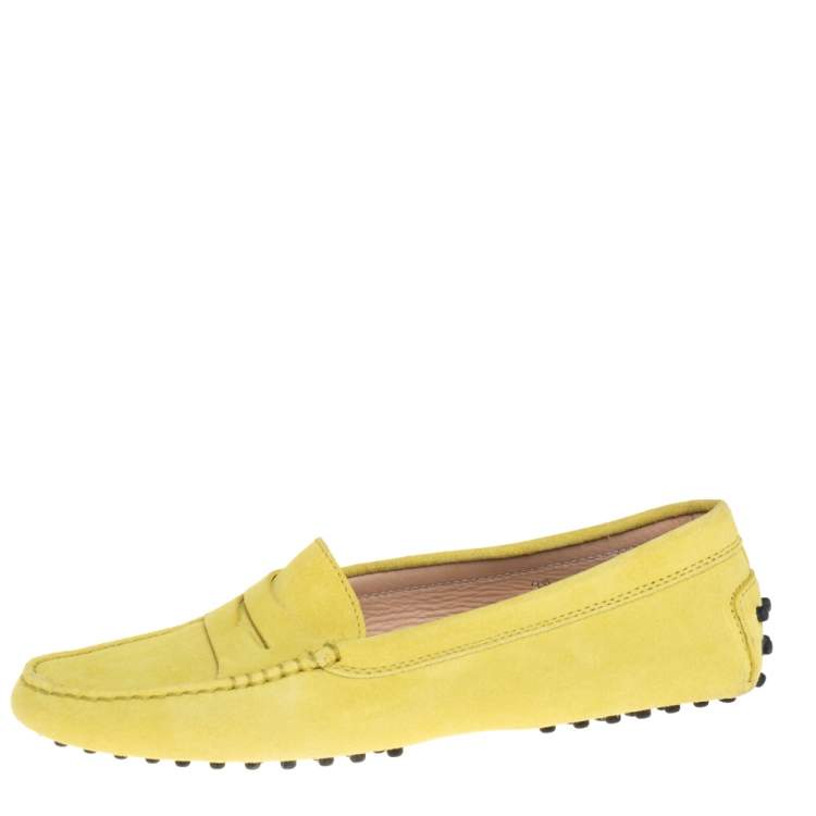 Pre Owned Tod's Neon Yellow Suede Penny Loafers Size 38