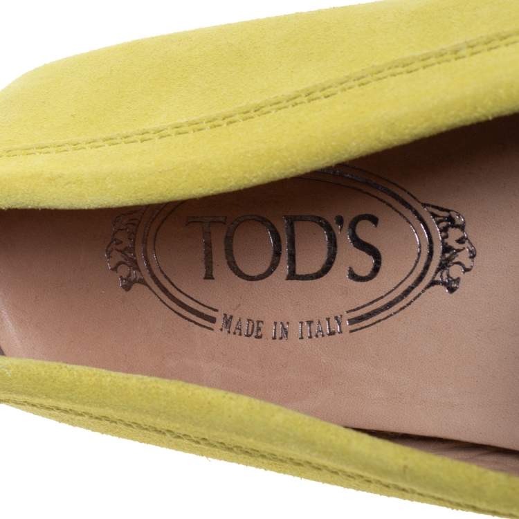 Pre Owned Tod's Neon Yellow Suede Penny Loafers Size 38