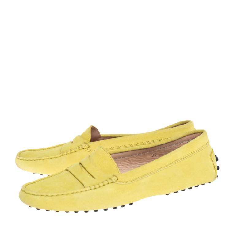 Pre Owned Tod's Neon Yellow Suede Penny Loafers Size 38