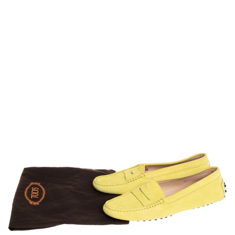 Pre Owned Tod's Neon Yellow Suede Penny Loafers Size 38