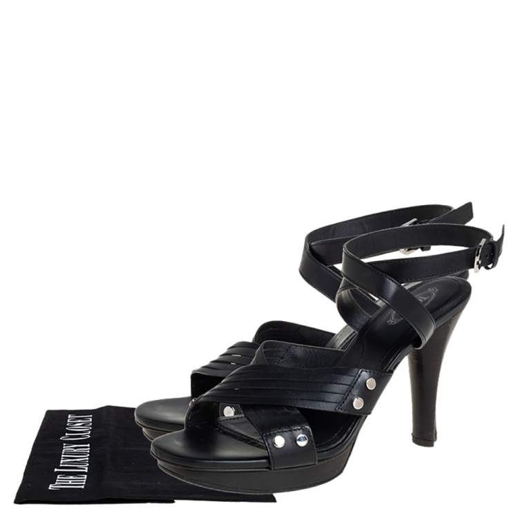 مملوكة مسبقًا Tod's Black Leather Crisscross Strap Sandals Size 40