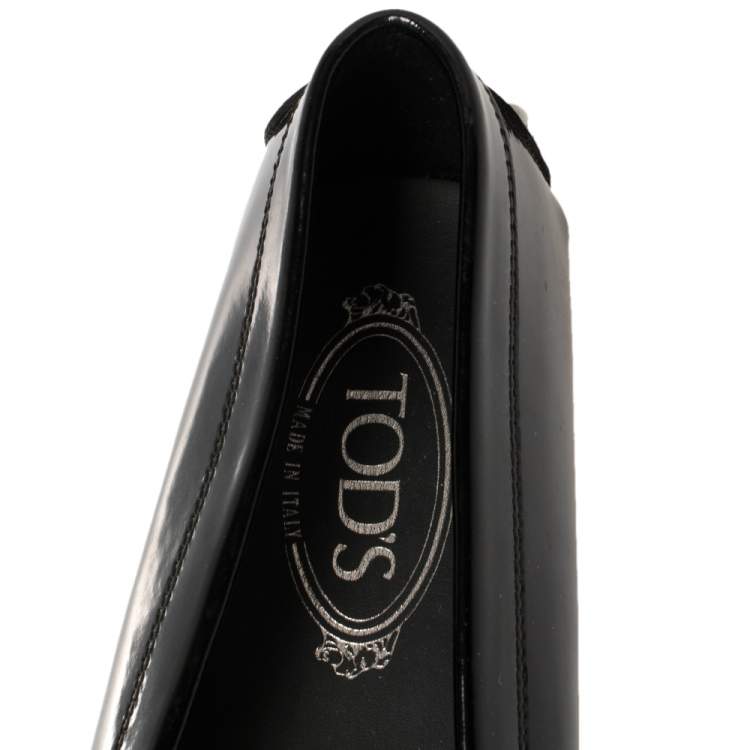 Pre Owned Tod's Black Patent Leather And Pony Hair Gommino Penny Loafers Size 39