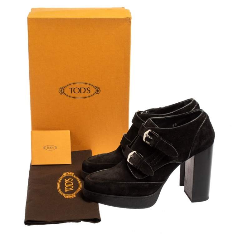 Pre Owned Tod's Black Suede Buckle Booties Size 40