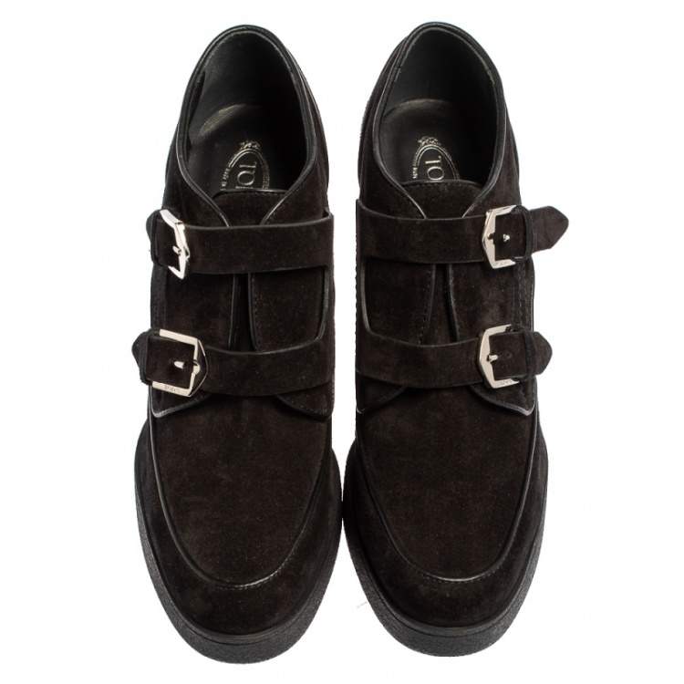 Pre Owned Tod's Black Suede Buckle Booties Size 40