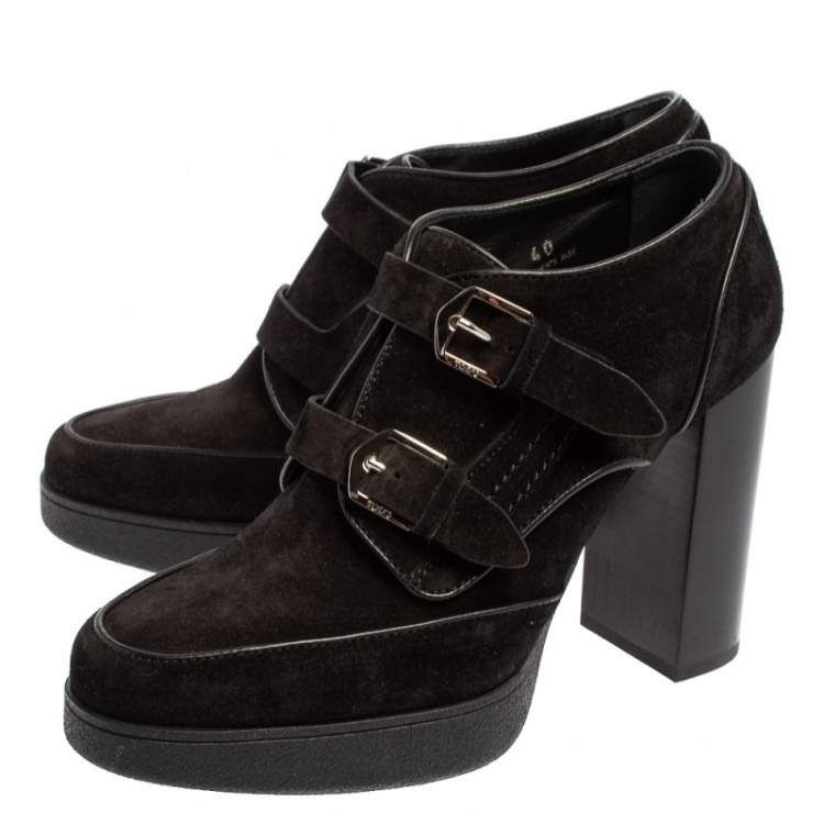 Pre Owned Tod's Black Suede Buckle Booties Size 40