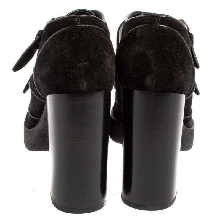 Pre Owned Tod's Black Suede Buckle Booties Size 40