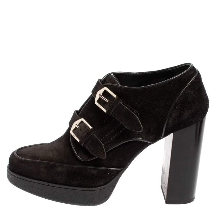 Pre Owned Tod's Black Suede Buckle Booties Size 40