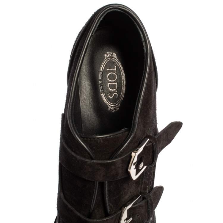 Pre Owned Tod's Black Suede Buckle Booties Size 40