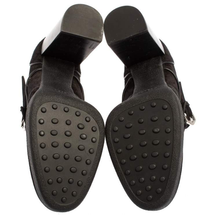 Pre Owned Tod's Black Suede Buckle Booties Size 40