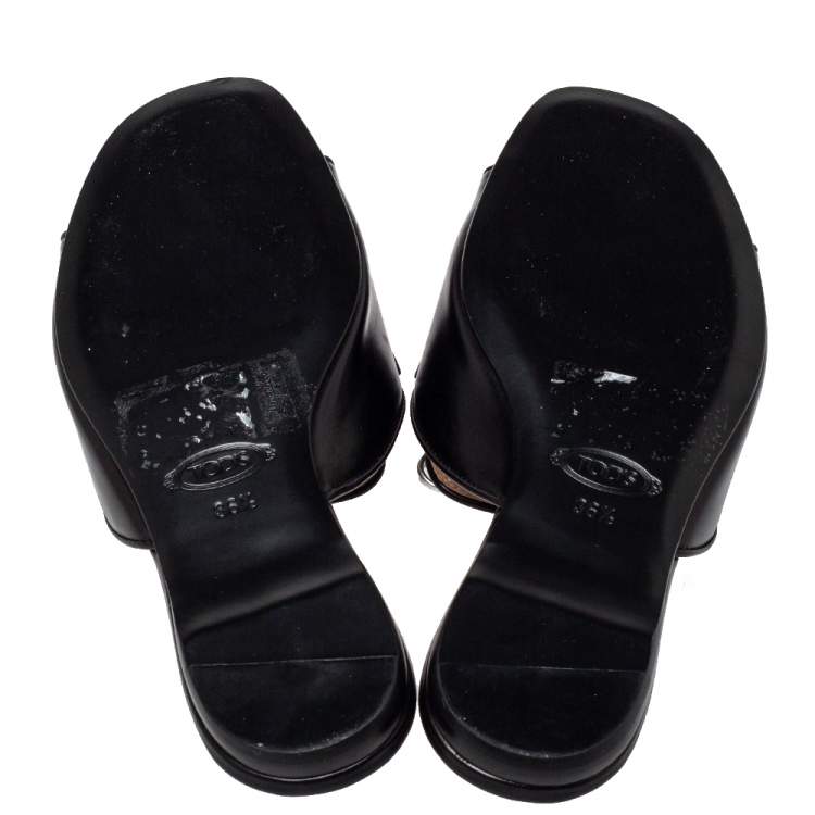 Pre Owned Tod's Black Leather Bow Slide Sandals Size 36.5
