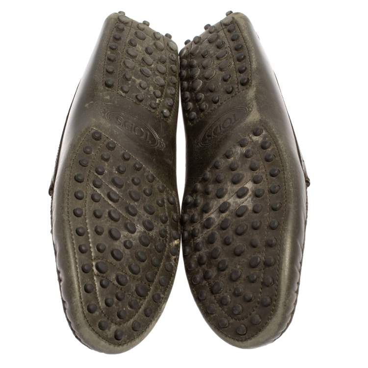 Pre Owned Tod's Olive Green Leather Penny Slip On Loafers Size 37