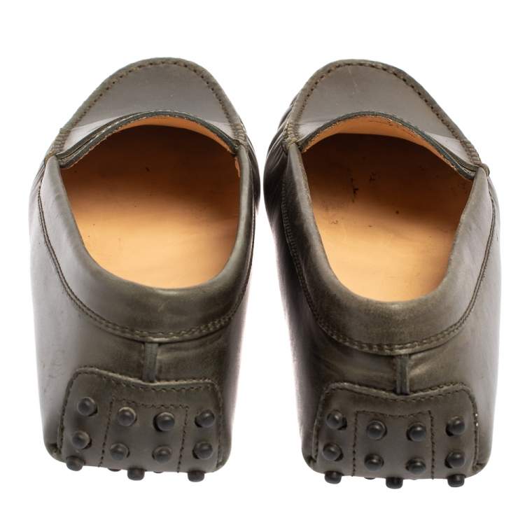 Pre Owned Tod's Olive Green Leather Penny Slip On Loafers Size 37