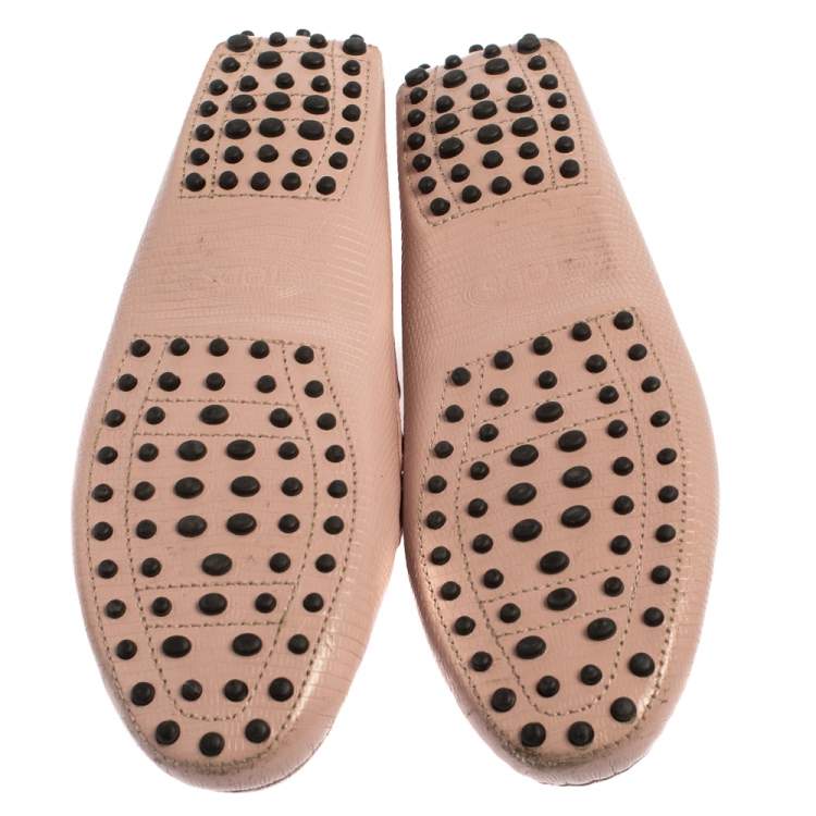 Pre Owned Tod's Pink Lizard Embossed Leather Slip On  Loafers Size 41