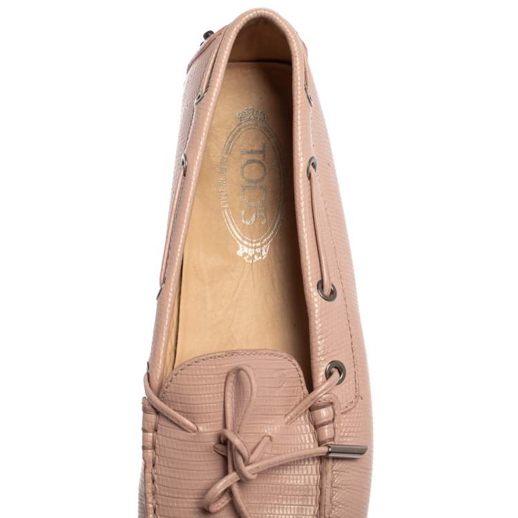 Pre Owned Tod's Pink Lizard Embossed Leather Slip On  Loafers Size 41
