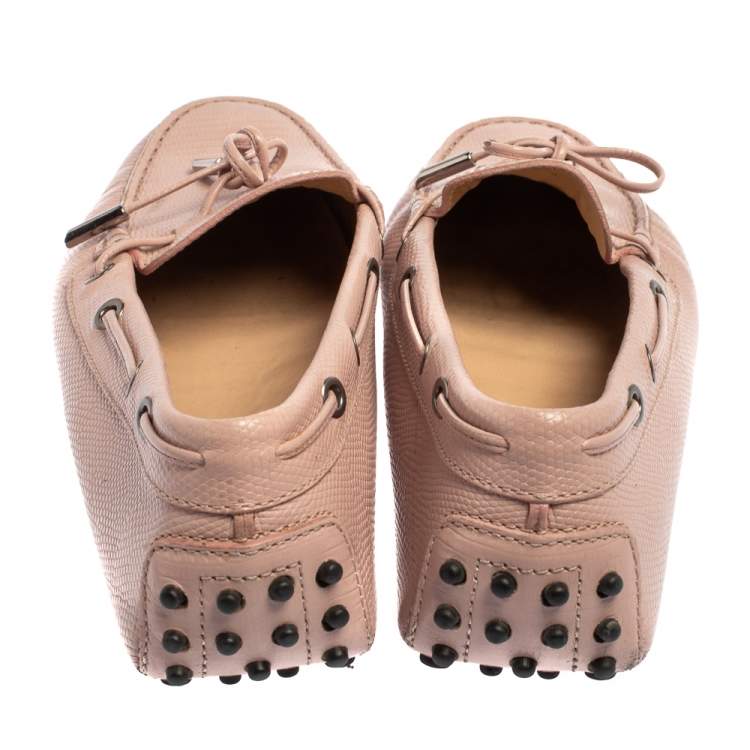 Pre Owned Tod's Pink Lizard Embossed Leather Slip On  Loafers Size 41