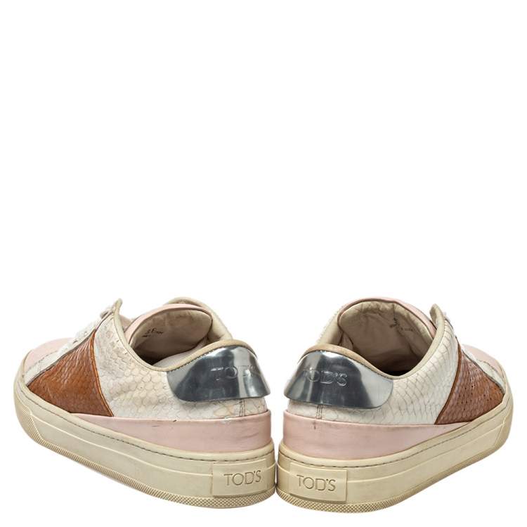 Pre Owned Tod's Multicolor Python And Leather Lace Up Sneakers Size 36