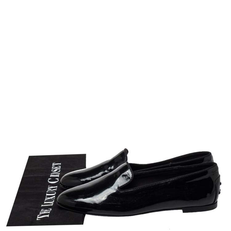 Pre Owned Tod's Black Patent Leather Smoking Slippers Size 38.5