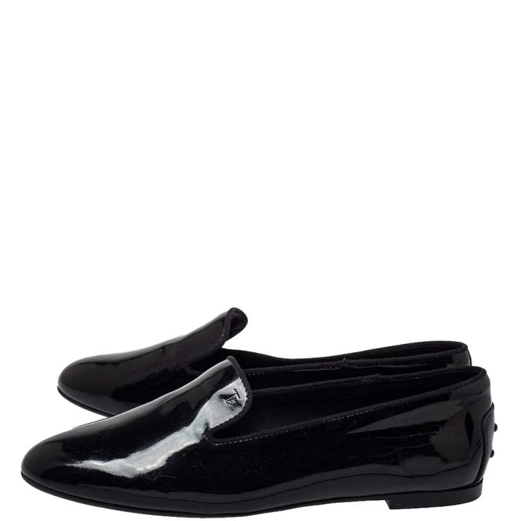 Pre Owned Tod's Black Patent Leather Smoking Slippers Size 38.5