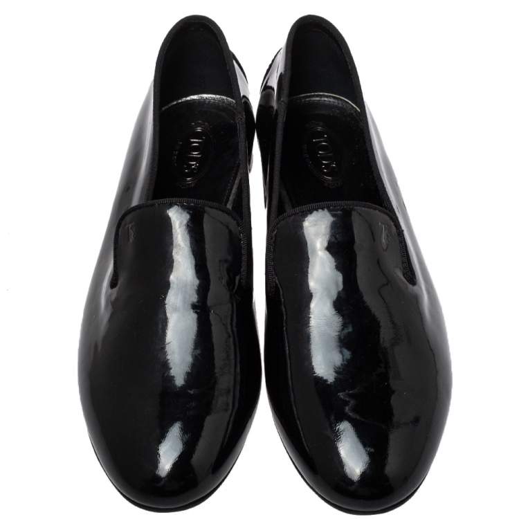 Pre Owned Tod's Black Patent Leather Smoking Slippers Size 38.5