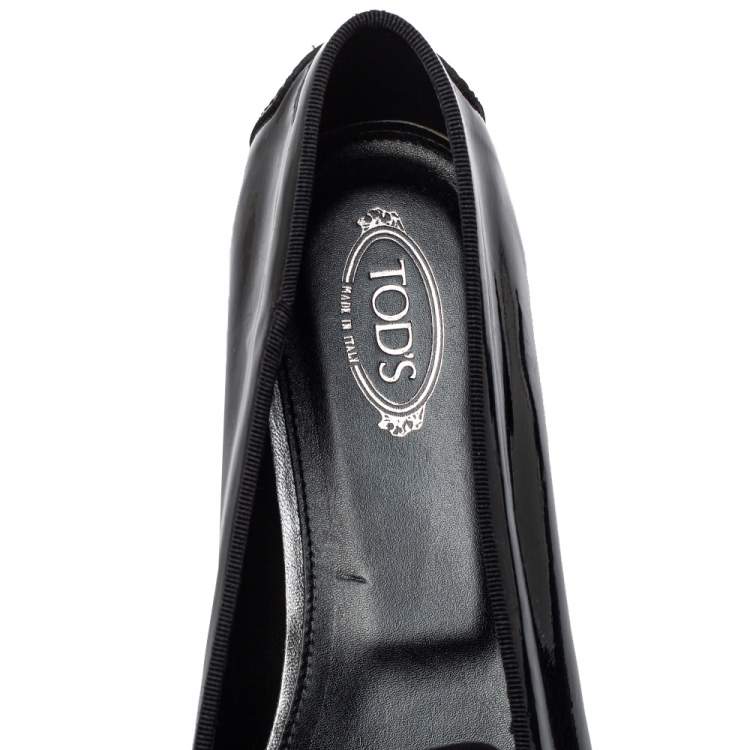 Pre Owned Tod's Black Patent Leather Smoking Slippers Size 38.5