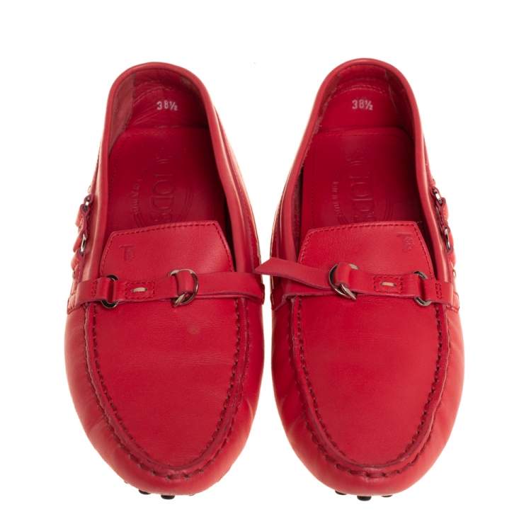 Pre Owned Tod's Pink Leather Slip On Loafers Size 38.5