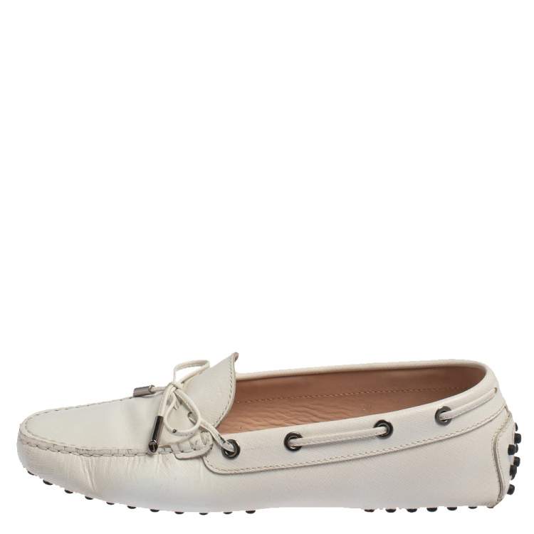 Pre Owned Tod's White Leather Bow Loafers Size 38