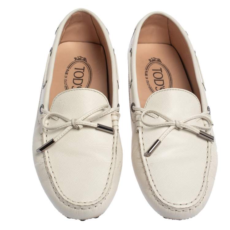 Pre Owned Tod's White Leather Bow Loafers Size 38