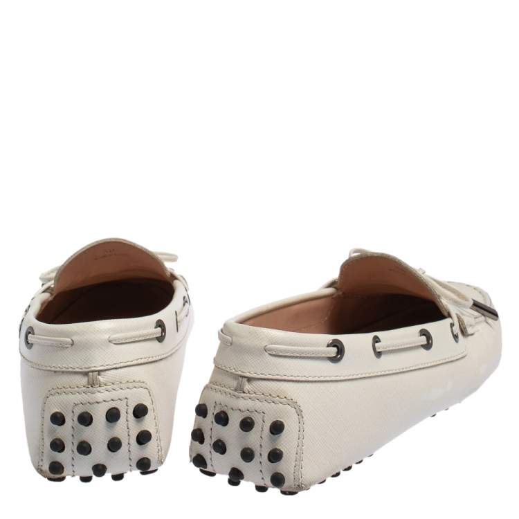 Pre Owned Tod's White Leather Bow Loafers Size 38