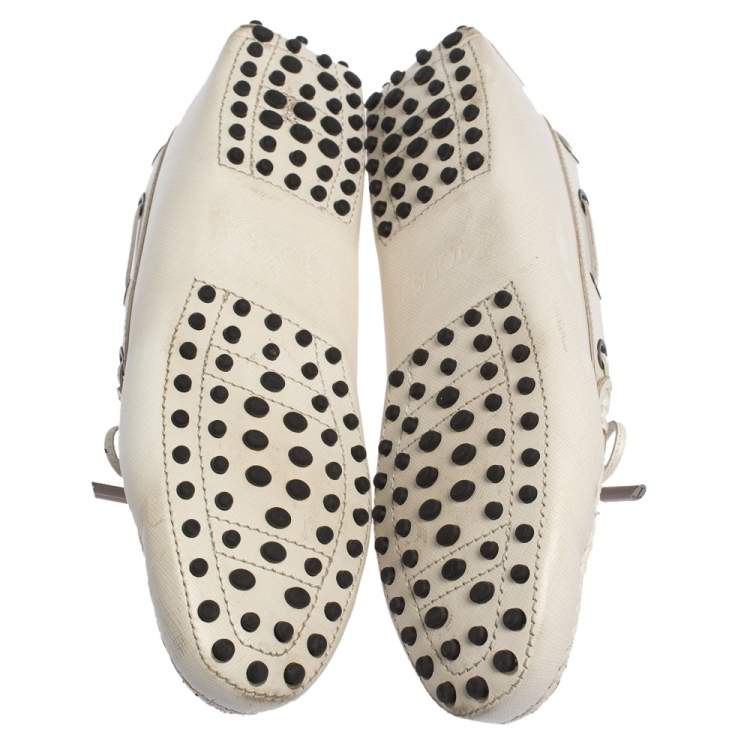Pre Owned Tod's White Leather Bow Loafers Size 38