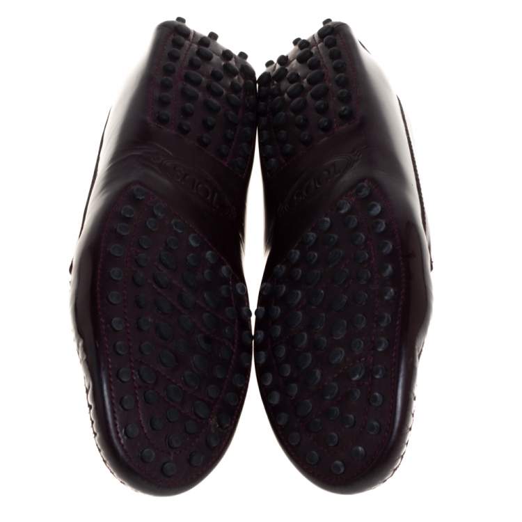 Pre Owned Tod's Burgundy Patent Leather Driving Penny Loafers Size 37.5 
