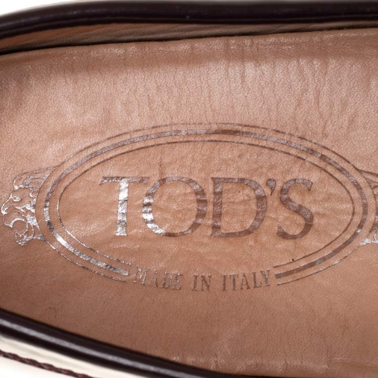 Pre Owned Tod's Burgundy Patent Leather Driving Penny Loafers Size 37.5 