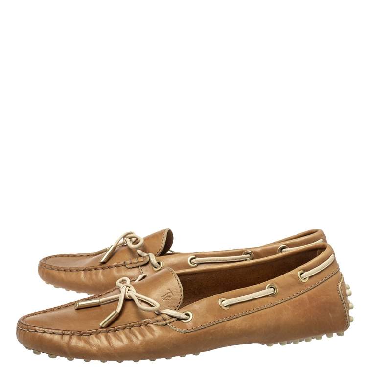 Pre Owned Tod's Brown Leather Bow Slip On  Loafers Size 38.5