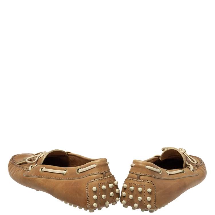 Pre Owned Tod's Brown Leather Bow Slip On  Loafers Size 38.5