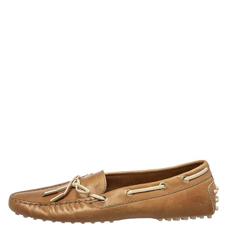 Pre Owned Tod's Brown Leather Bow Slip On  Loafers Size 38.5