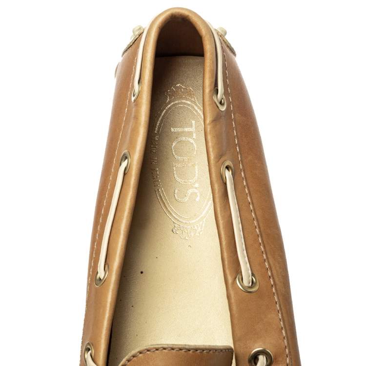 Pre Owned Tod's Brown Leather Bow Slip On  Loafers Size 38.5