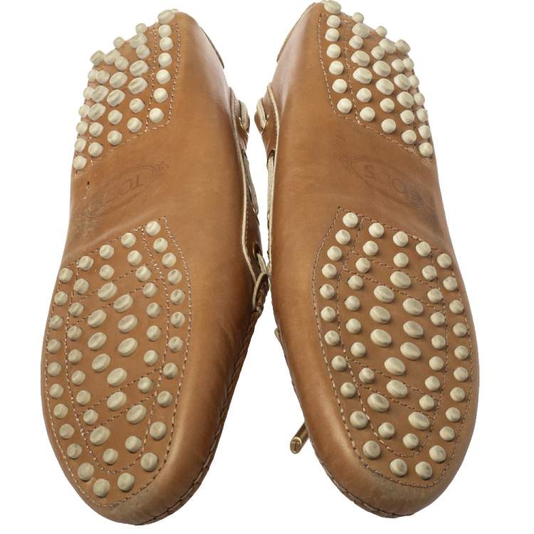 Pre Owned Tod's Brown Leather Bow Slip On  Loafers Size 38.5